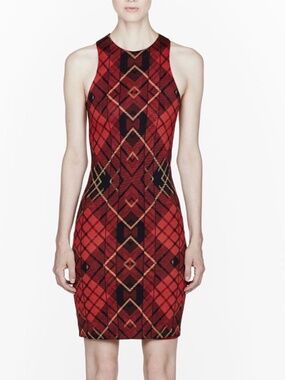 McQ Alexander McQueen Red Tartan Plaid Shift Dress XS